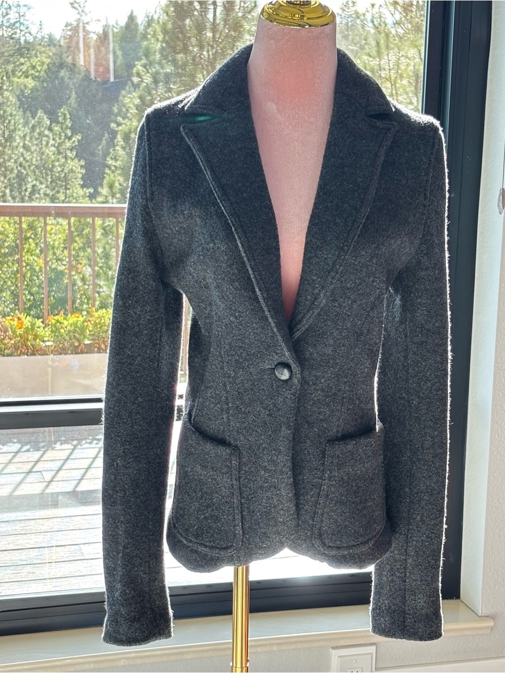 J.Crew Virgin Wool Blazer S Charcoal Gray Fitted Riding Jacket Unlined